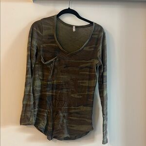 Z Supply Olive Camouflage V-Neck Long Sleeve Top